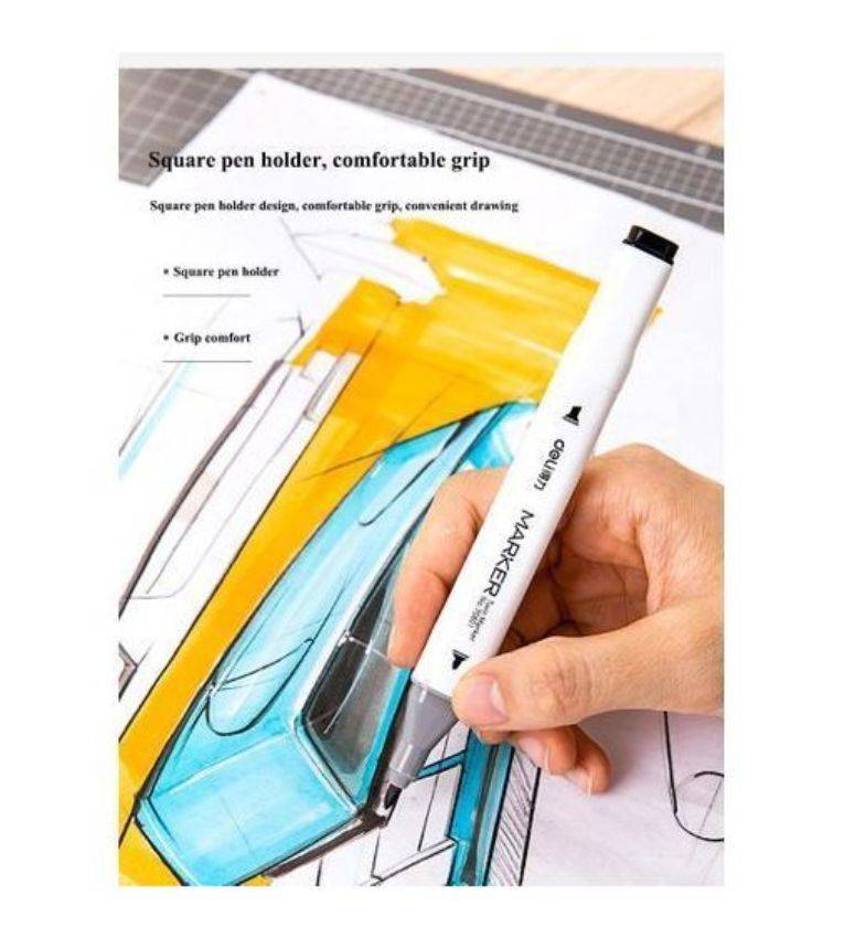 Deli Coffret de 24 Marqueurs Professionnels – Feutres à Double Pointe (1mm & 7mm) à Encre Alcool pour Dessin, Croquis et Illustration
